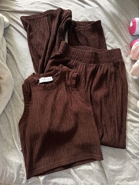 Ribbed Tank & Pants Set in Chocolate Brown - LOVEPOEM